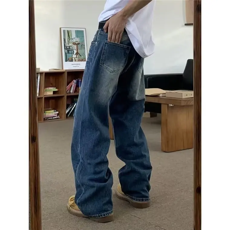 جينز رجالي عتيق فضفاض مستقيم الساق كلاسيكي أزرق كاجوال مريح مستقيم مناسب جينز شبابي عصري ملابس الشارع #3