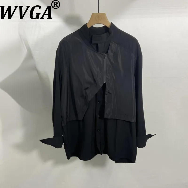 

WVGA весна осень новый мужской стиль Ямамото модные рубашки с длинными рукавами в стиле пэчворк нишевые шикарные повседневные искусственные топы из двух предметов Ins W12926