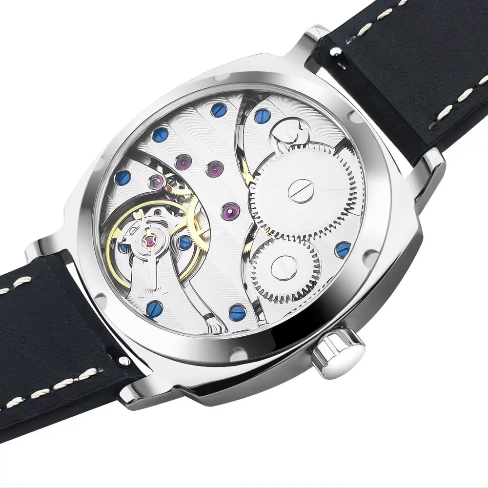 Orologio da uomo meccanico con movimento ST3600 in vetro zaffiro classico quadrato da 42 mm 6497 Orologio da uomo Pilot