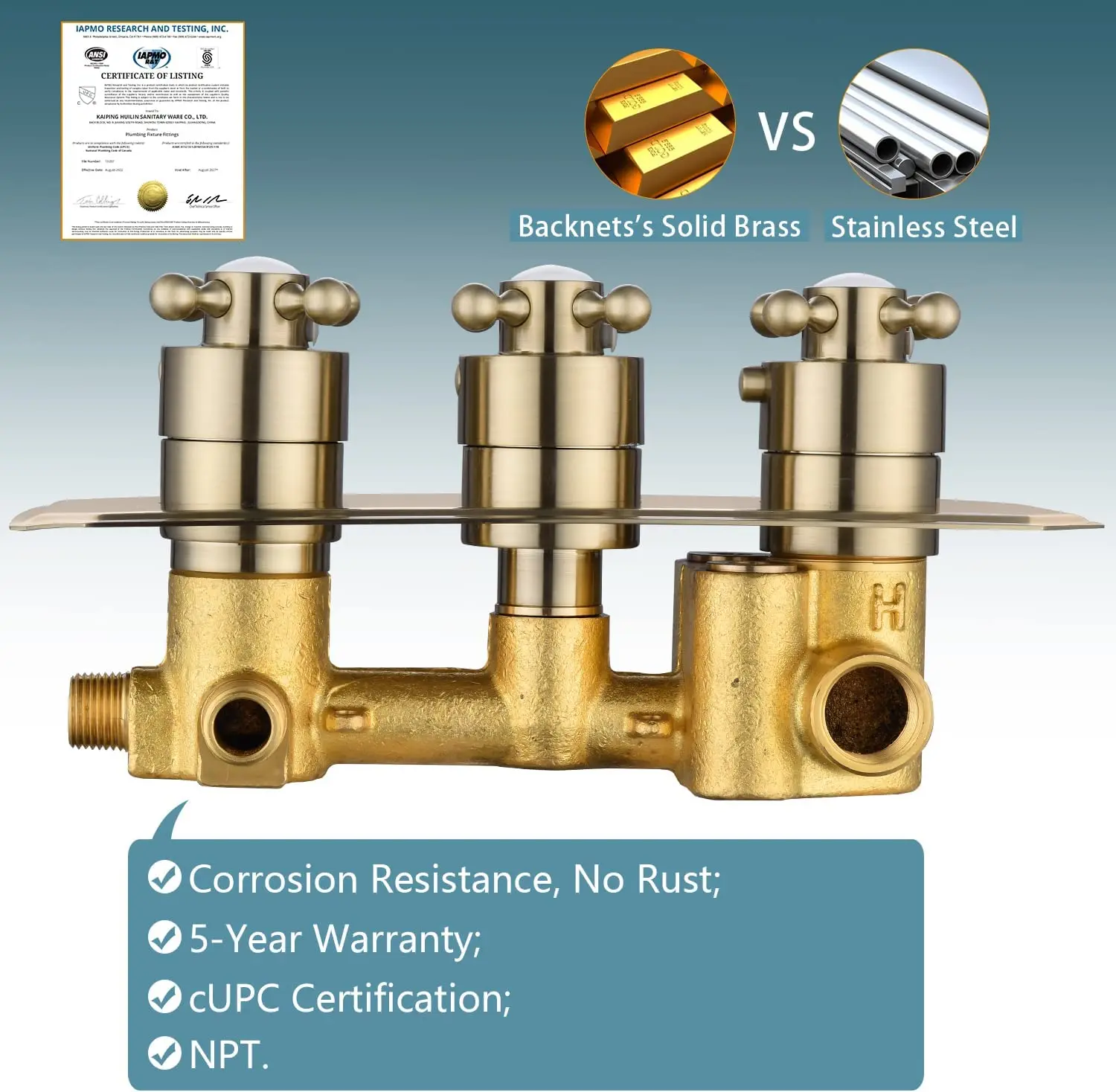 Thermostat isches Dusch umlenk ventil aus gebürstetem Gold Dusch mischer ventil Bad dusch ventil