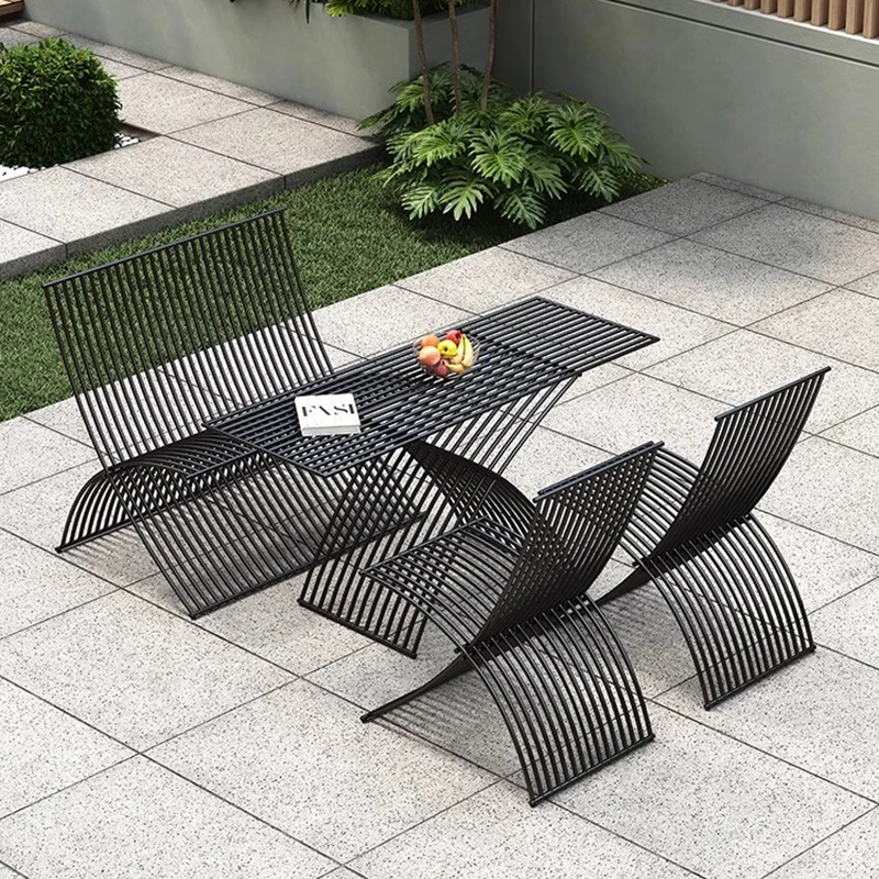 

5pcs Outdoor Garden furniture set iron foldable chairs table metal dining set all weather for indoor outside Lawn Porch terrace