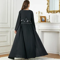 Middle Eastern Arab Applique Cardigan Robe For Women Dubai Abaya Fashion Casual Long-Sleeved Black Dress Autumn Loose Clothing