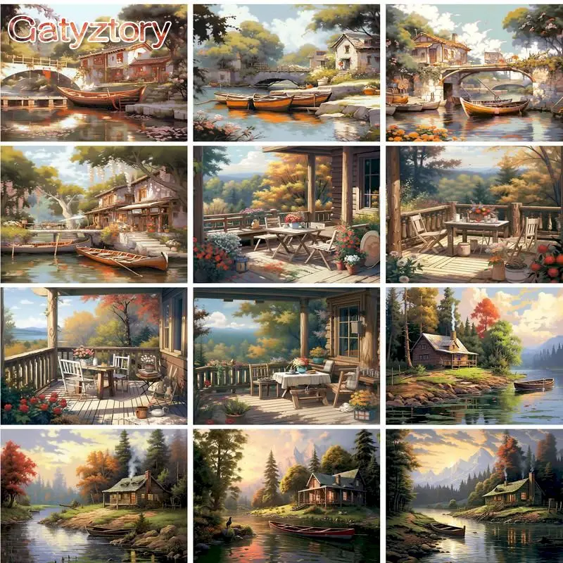 

GATYZTORY Framed Paints By Numbers For Kids Diy Gift Countryside House Scenery Painting Kits For Home Living Room Art Picture