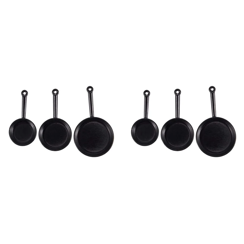 ODIES-1/12 مقياس 6 قطعة دمية مصغرة مقالي معدنية وعاء الطبخ تجهيزات المطابخ ملحقات المطبخ الأسود