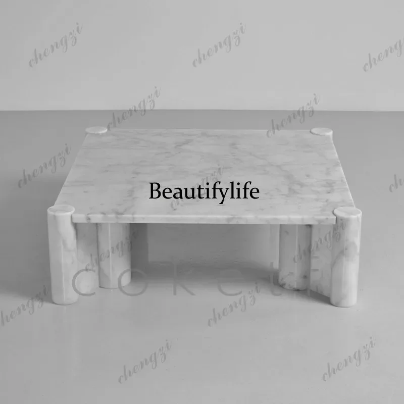 z183 Simple natural medium white marble coffee table model room hotel villa living room coffee table