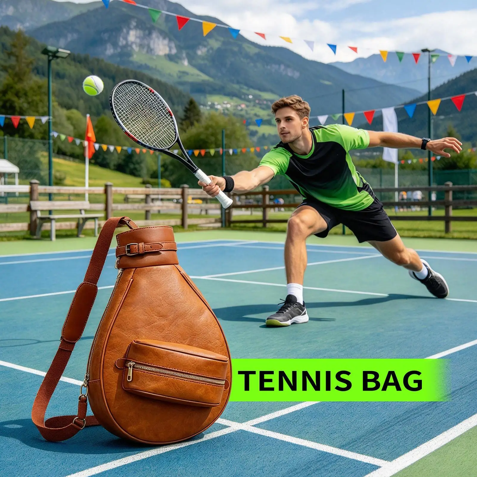 Tennis Bags For Women Portable Waterproof PU Large Capacity Storage Sling Tennis Racket Sling Bag For Women Men Player Gym Beach