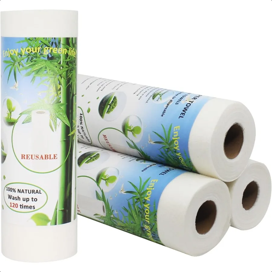 Asciugamani di carta di bambù di ricambio 4 rotoli 80 fogli Asciugamani di carta riutilizzabili lavabili resistenti per cucina e uso quotidiano 11x1