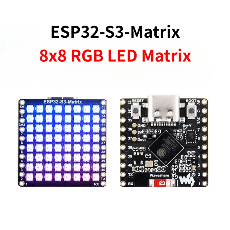 ESP32-S3 Micro Development Board with 8x8 LED Matrix Wi-Fi BLE 5.0 Compact Module