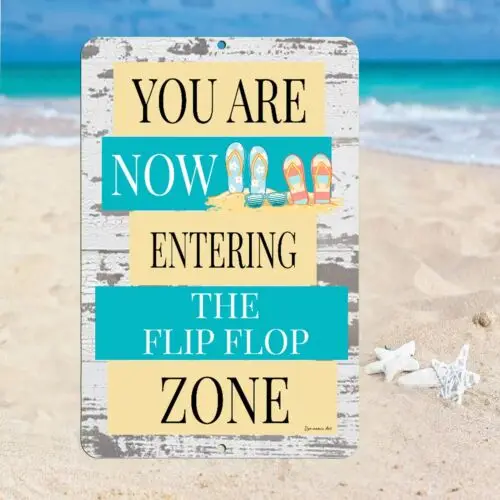 Flip Flop Zone Backyard Metal Pool Sign Colorful Beach Decor by Dyenamic Art