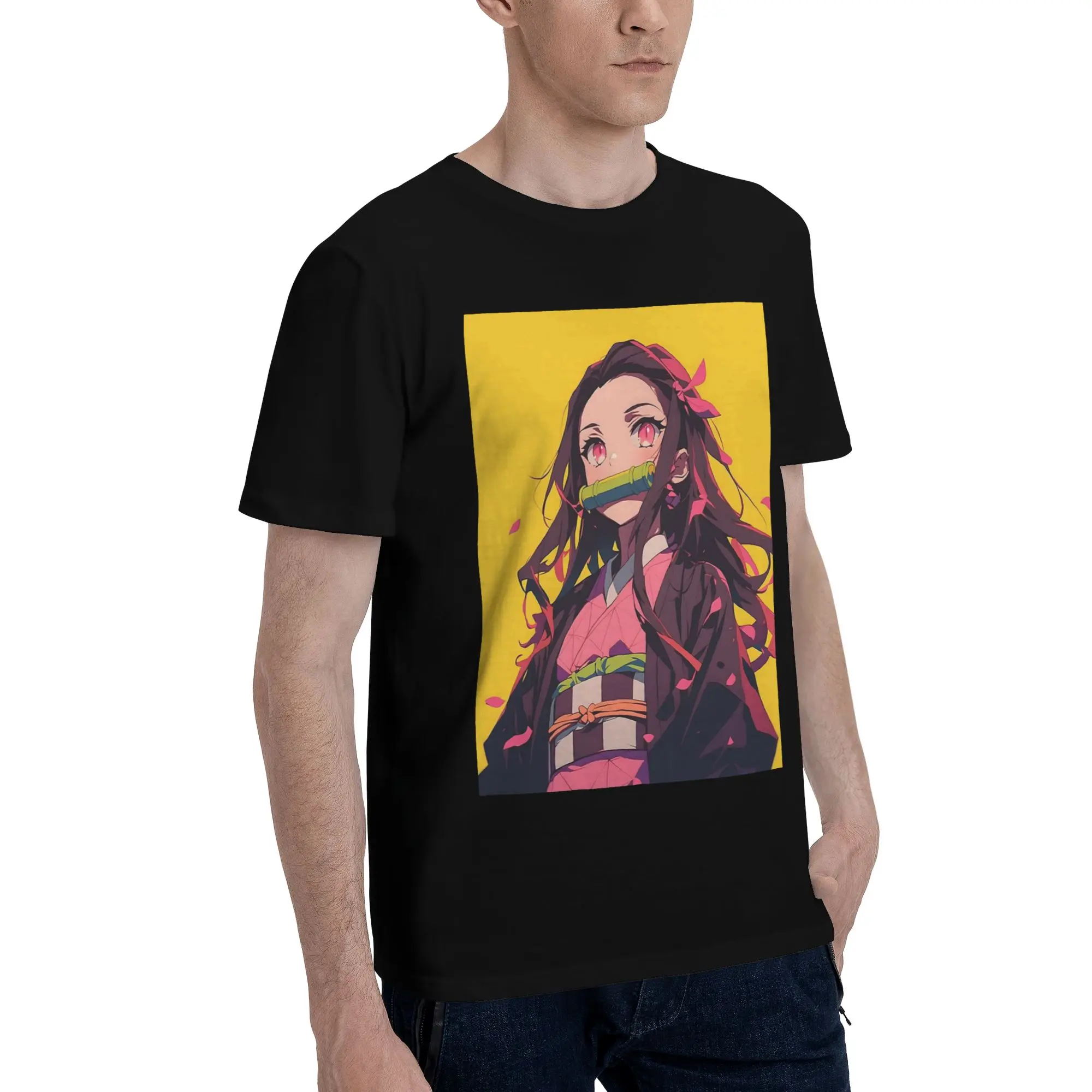 

Nezuko Kimono Demon Slayer Kimetsu No Yaiba Anime Men T-Shirt Plus Size T Shirts Men's Round Neck Cotton Tees Short Summer Male