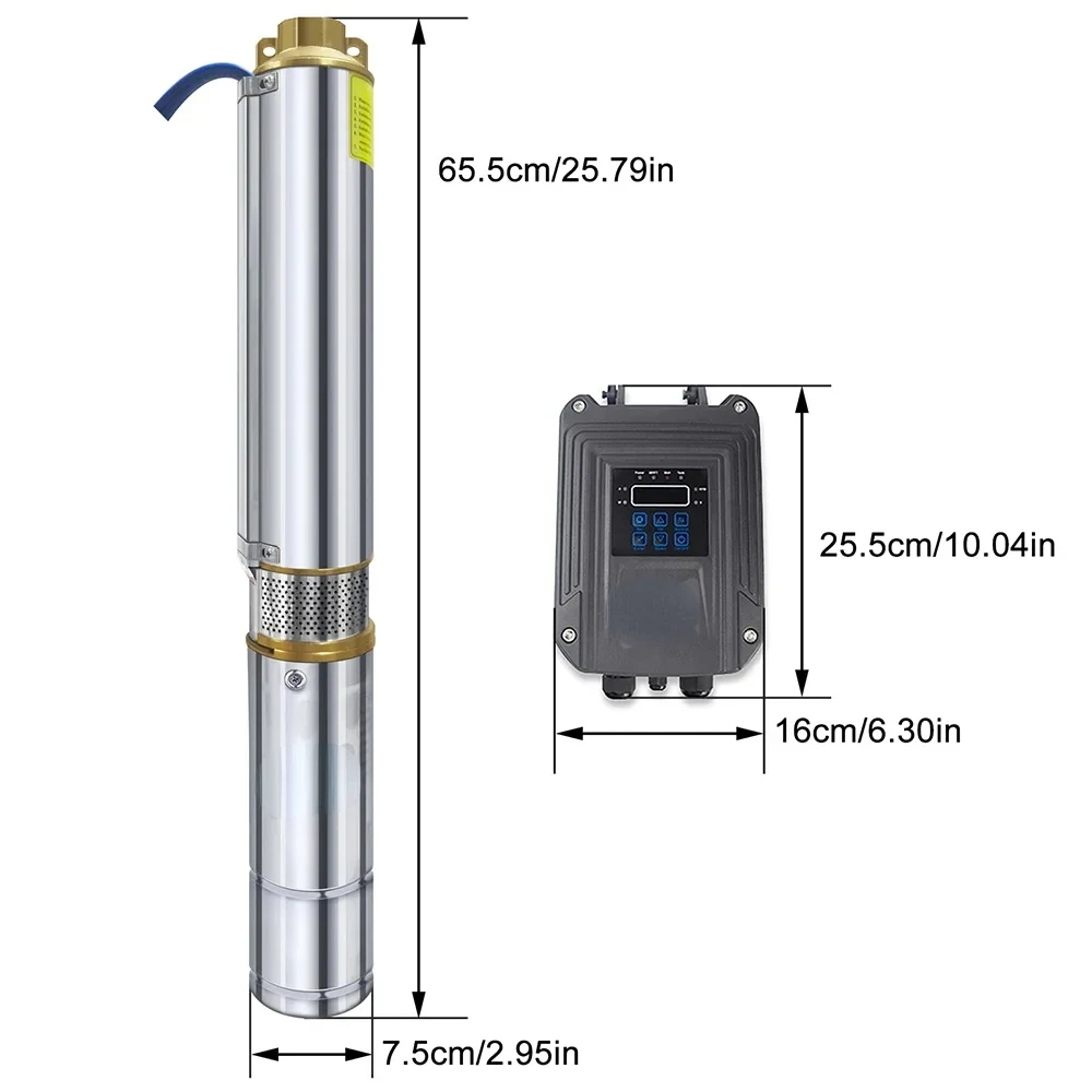 High Quality 750W Deep Well Pump Stainless Steel Solar DC Submersible Pump 48V With MPPT Controller for PV Agriculture Pump