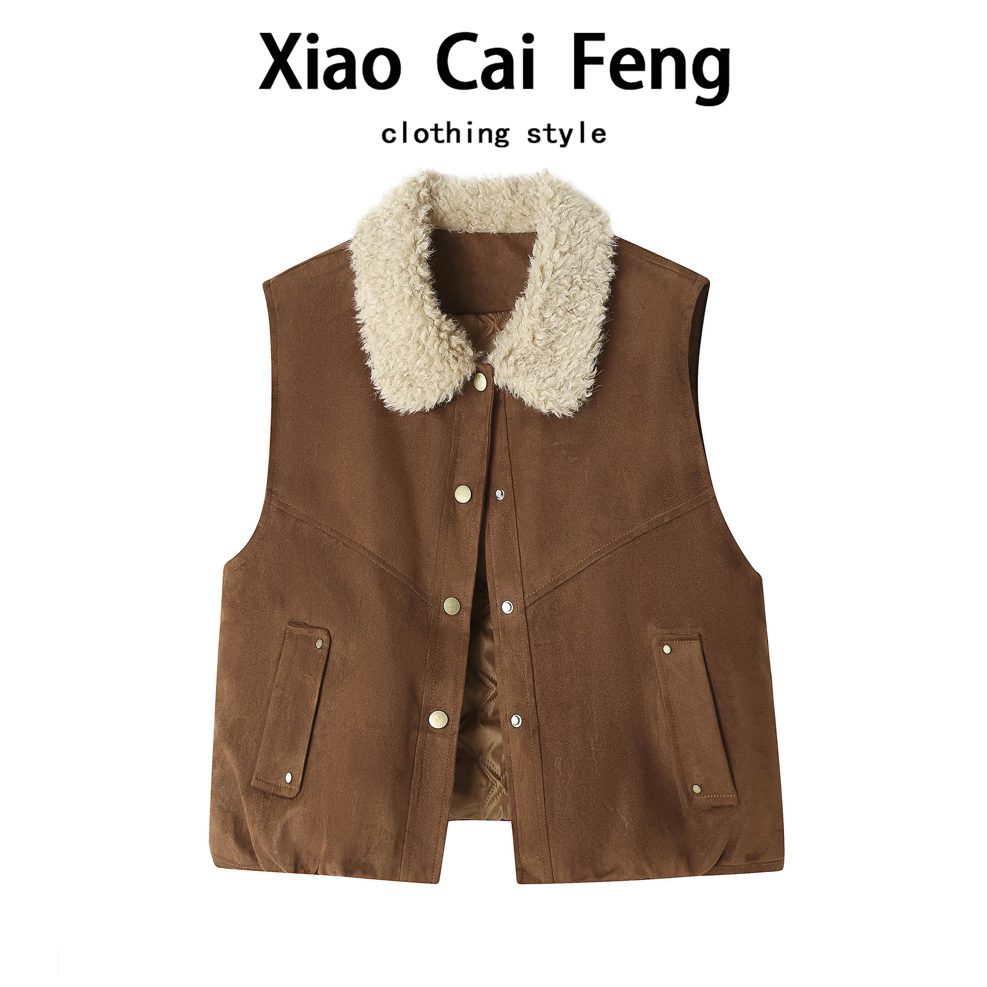 

Warm Thiened Cotton Jaet Vest Women's Winter Outerwear Suede Collar Svel Loose Fit American Sle ort Coat