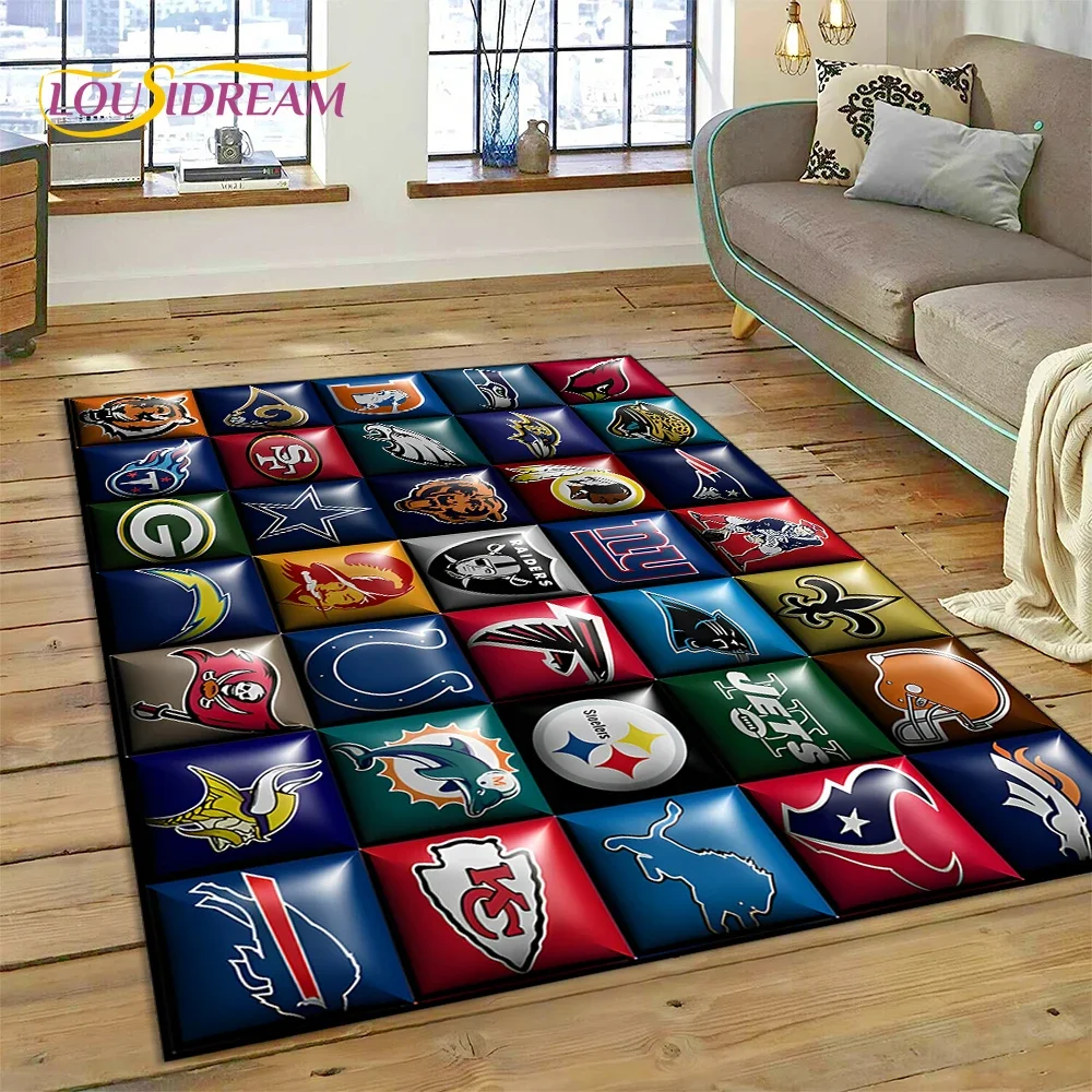 3D N-NFL Rugby Sports Cartoon Carpet Rug for Living Room Bedroom Home Sofa Decoration,Kids Play Area Rug Non-slip Floor Mat Gift