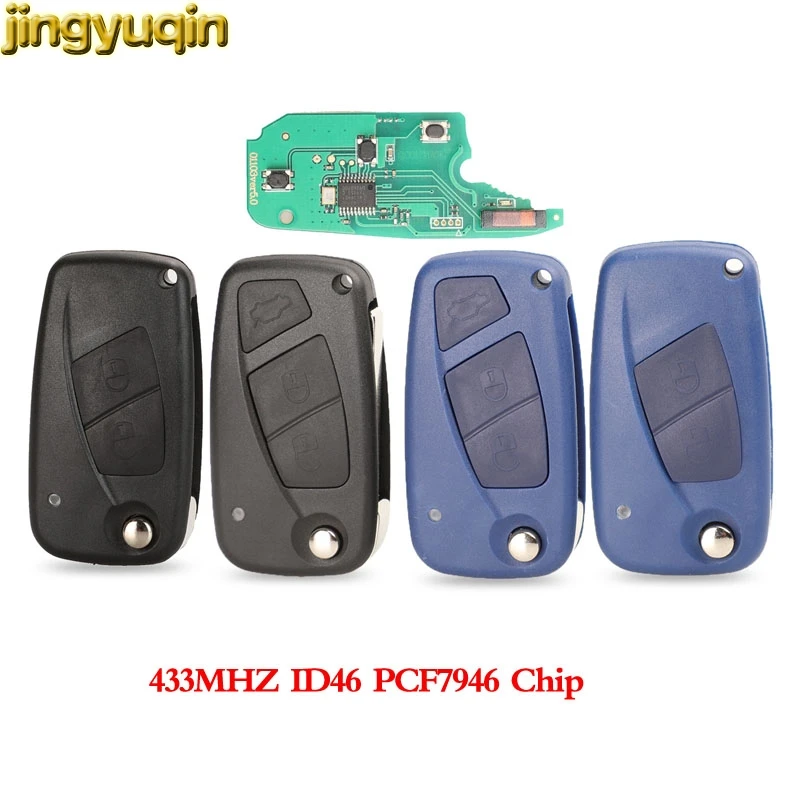 Jingyuqin Flip Remote Car Key 433MHZ PCF7946 ID46 For Fiat 500 Punto Citroen Nemo Peugeot Bipper Vauxhall Combo Ford KA SIP22