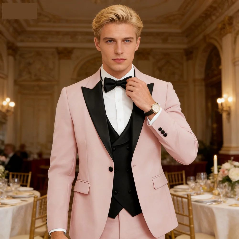 

Luxo Dos Homens Vermelho Slim Fit 3-Piece Terno Com Pico Lapela E Comprimento Regular Jaqueta Calças E Colete Rou