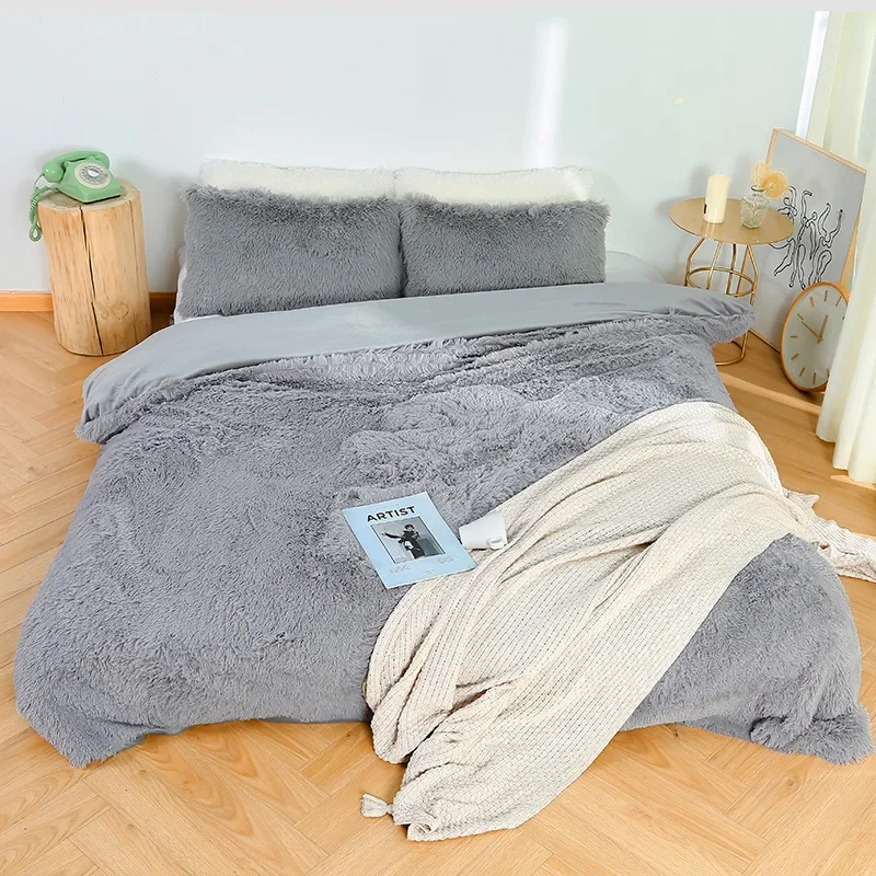 

3pcs/set Bedding Set 200x200cm Encrypted Bed Plush Shaggy Quilt Cover and Pillowcase Double Winter Duvet Cover Warm Bedding 이불