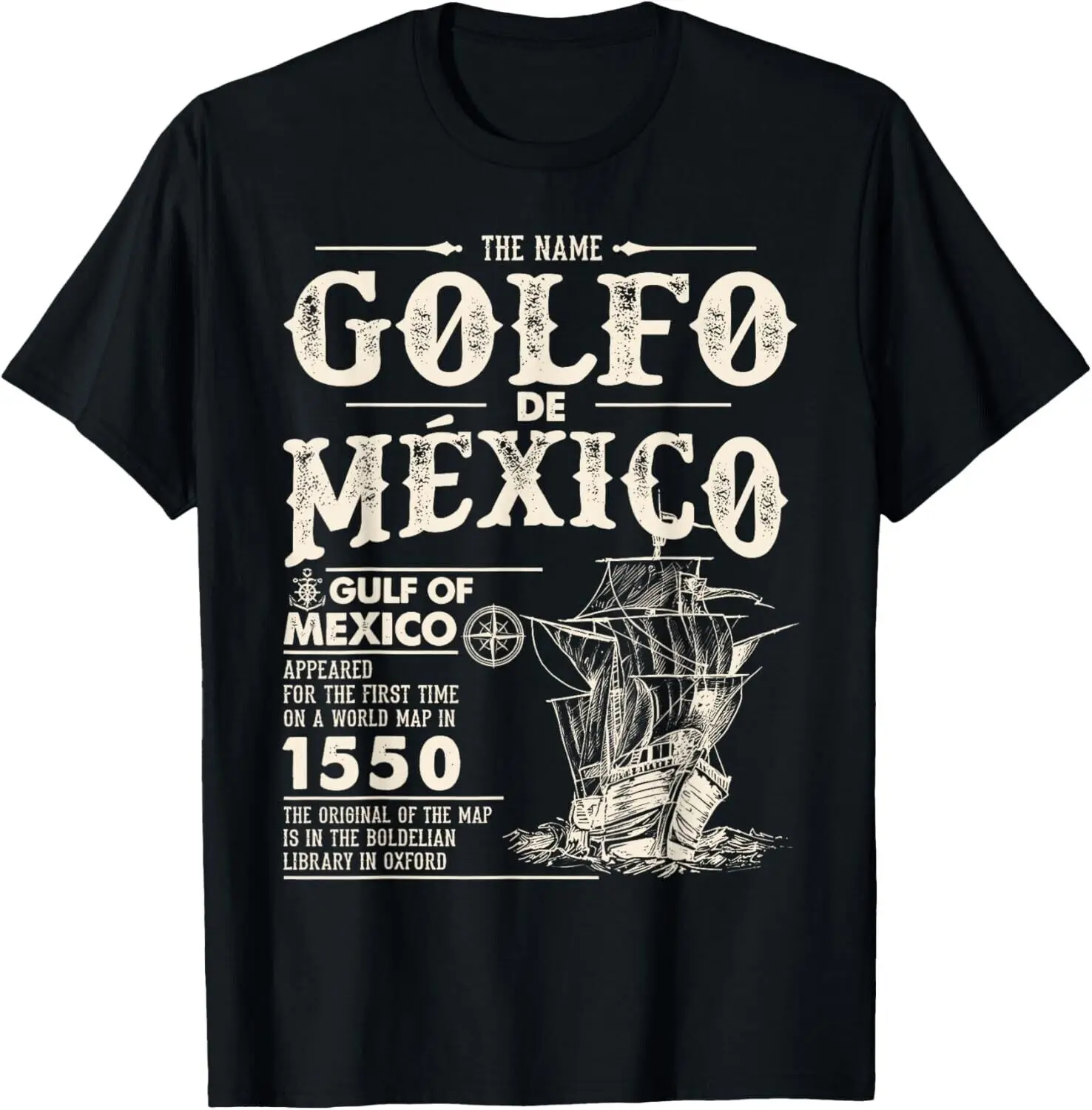 Golfo De México 1550 - Gulf of Mexico 1550 Retro Vintage T-Shirt Short Sleeve Casual 100% Cotton Men T Shirt