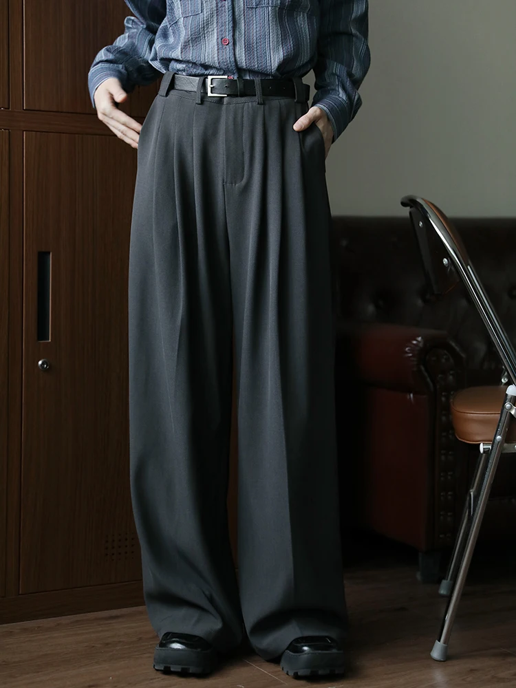 

Прямые повседневные брюки с глубокими глазами и широкими штанинами, винтажные корейские длинные брюки из полиэфирного волокна с высокой талией для женщин