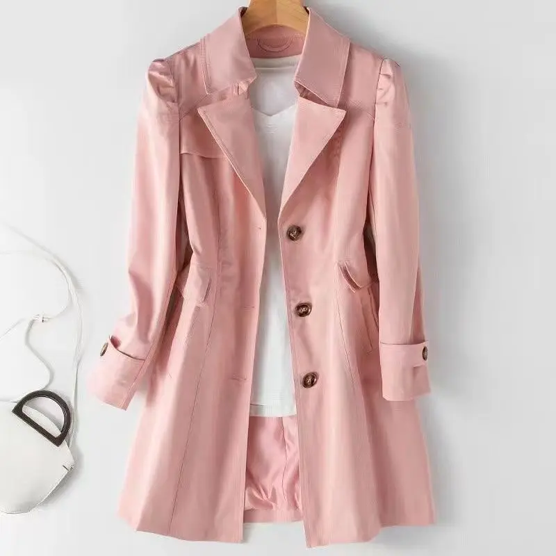 

2025 New Spring Autumn Trench Coat Women Korean Double Breasted Mid-Long Female Trench Coat Overcoat Windbreaker Ladies Outerwea