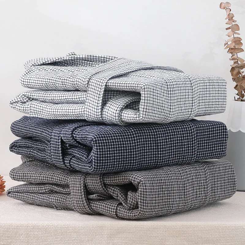 JFLEGAL Autumn and Winter Cotton Bathrobe Minimalist Plaid Men and Women Thickened 6-layer Gauze Towel Adult Absorbent Bathrobe