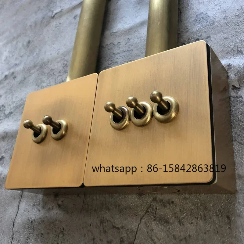 Brass Lever Toggle Switch Retro Yellow Bronze Brushed Stainless Steel Panel 1-4 Gang 2 Way Wall Light Switch