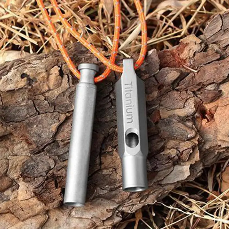 Titanium Hiking Whistle Titanium High Decibel Survival Whistle With Rope Multifunctional High Frequency Portable Camping Tools