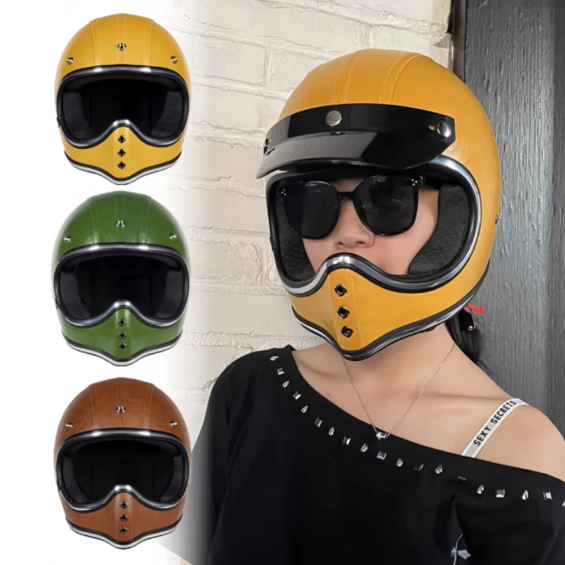 

Japanese Pointed Mouth Small Helmet Personalized Retro Motorcycle Full Cover Fiberglass All Year Round Full Helmet for Harley