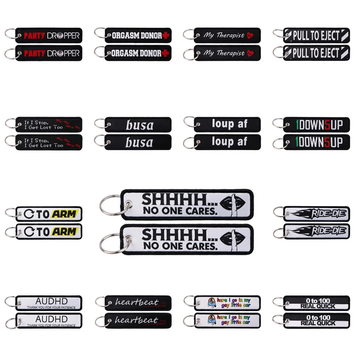 Funny Quotes Embroidery Key Fobs 0 to 100 Key Tags Cool Keychain for Motorcycle Cars Key Holder Chaveiro Friends Gift