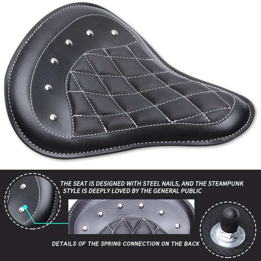 1 SET Motorcycle Retro Leather Solo Seat+3\