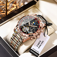 POEDAGAR New Automatic Mechanical Men Watch Hollow Tourbillon Waterproof Luminous Date Week Stainless Steel Luxury Men's Watches