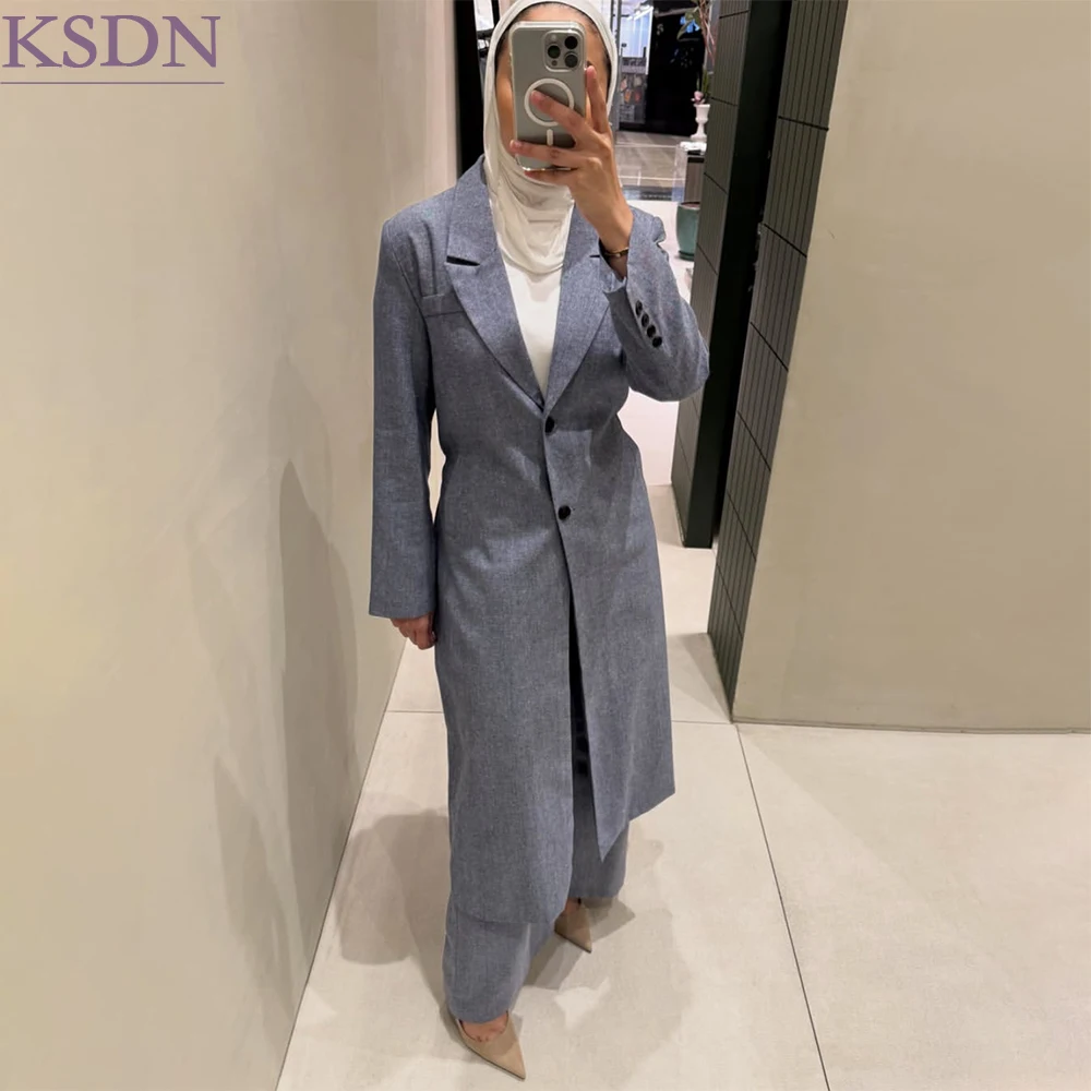 Casual Dubai Women's Long Suits Formal Single Breasted Peak Lapel 2 Piece Jacket Pants Sets Customized Femael Clothing