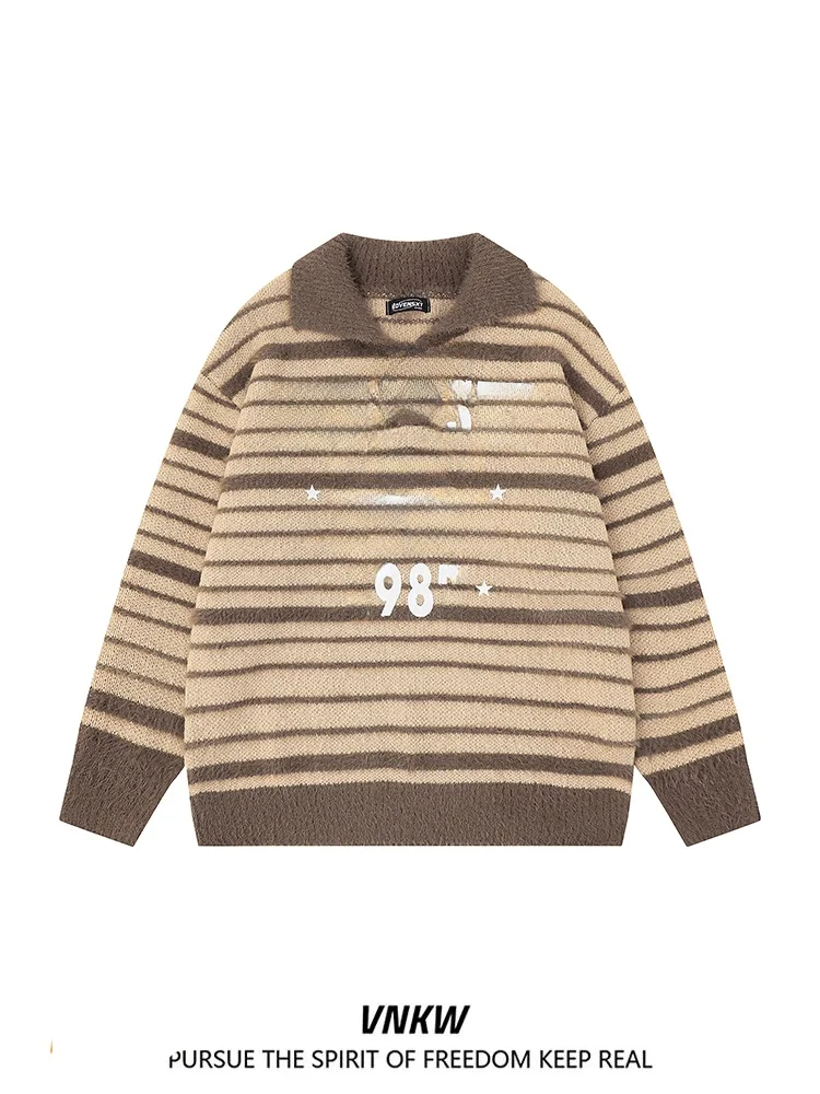 

Утепленный вязаный свитер в стиле ретро, свободный повседневный крой с воротником, теплая повседневная одежда для пар (мужчин и женщин)