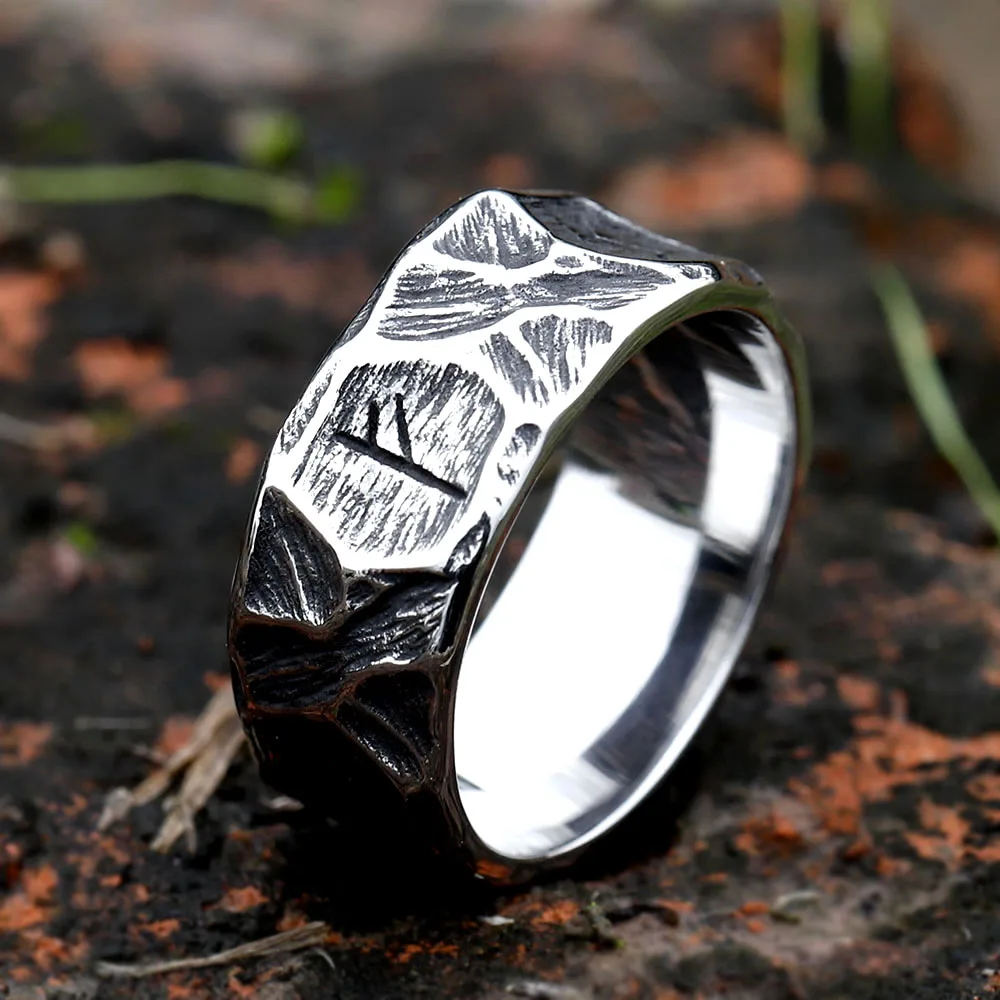 2023 NEW Vintage 316L Stainless Steel Viking rune Ring for Men steel Amulet retro fashion Jewelry FOR GIFT free shipping