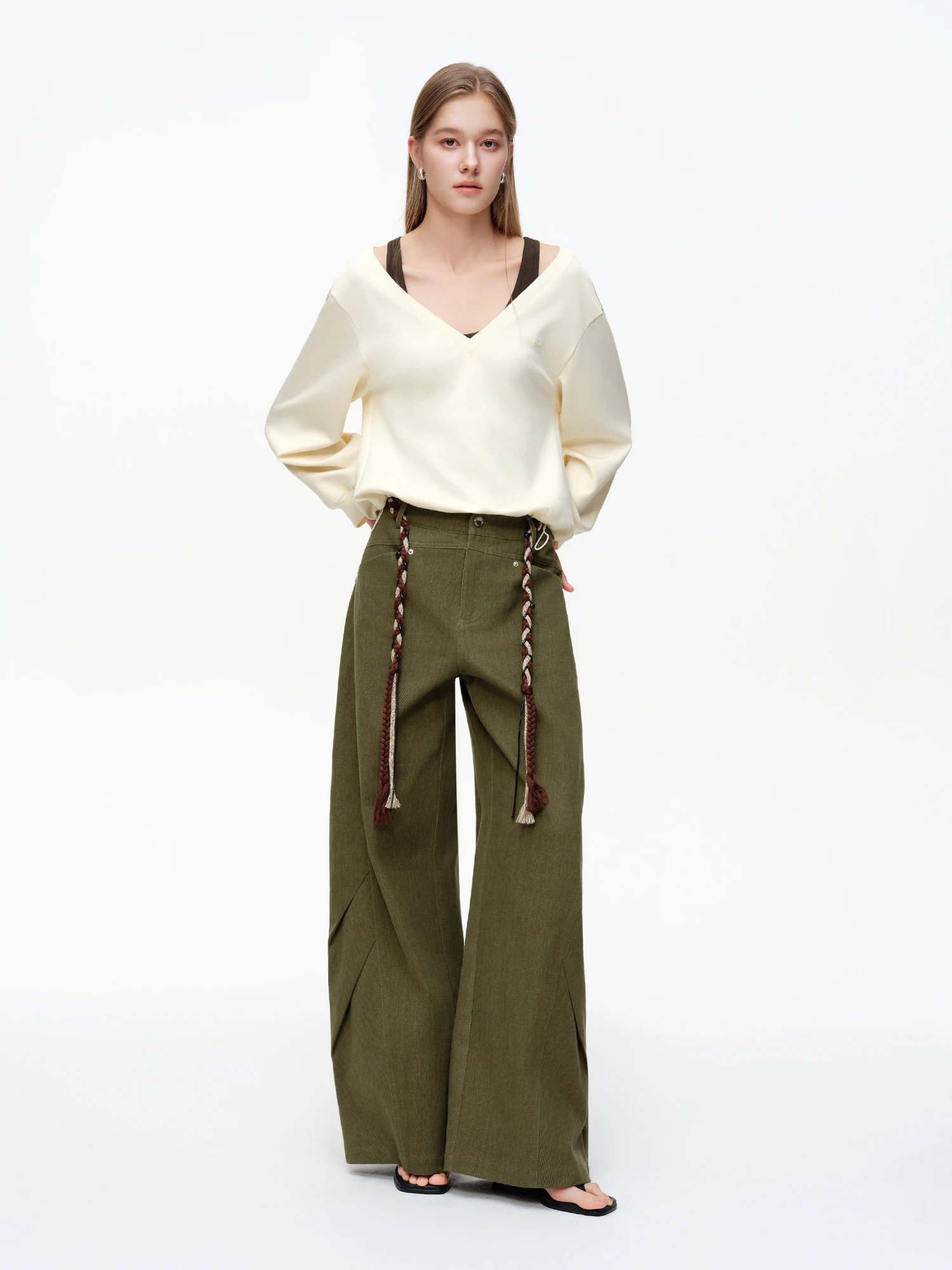 DUSHU Women's Retro Cargo Scimitar Pants 2026 Spring Loose Comfortable Casual Trousers cotton comfortable all-match fashionable
