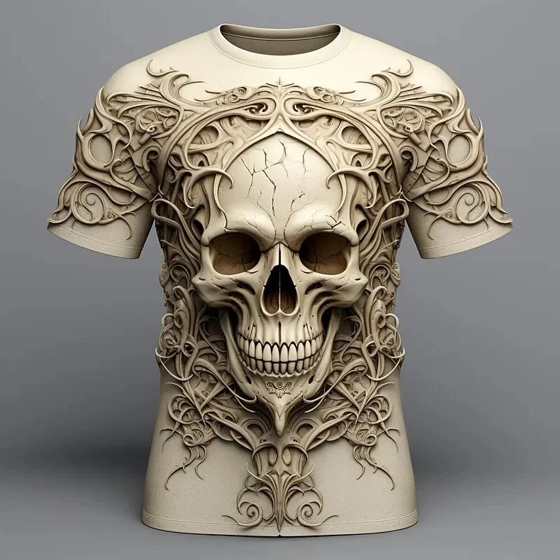 Retro T-Shirts For Men Clothing 3d Skull Print Trend Men's T-Shirt New Designs Short Sleeve Tees 2024 Oversized Male Tshirts 4XL