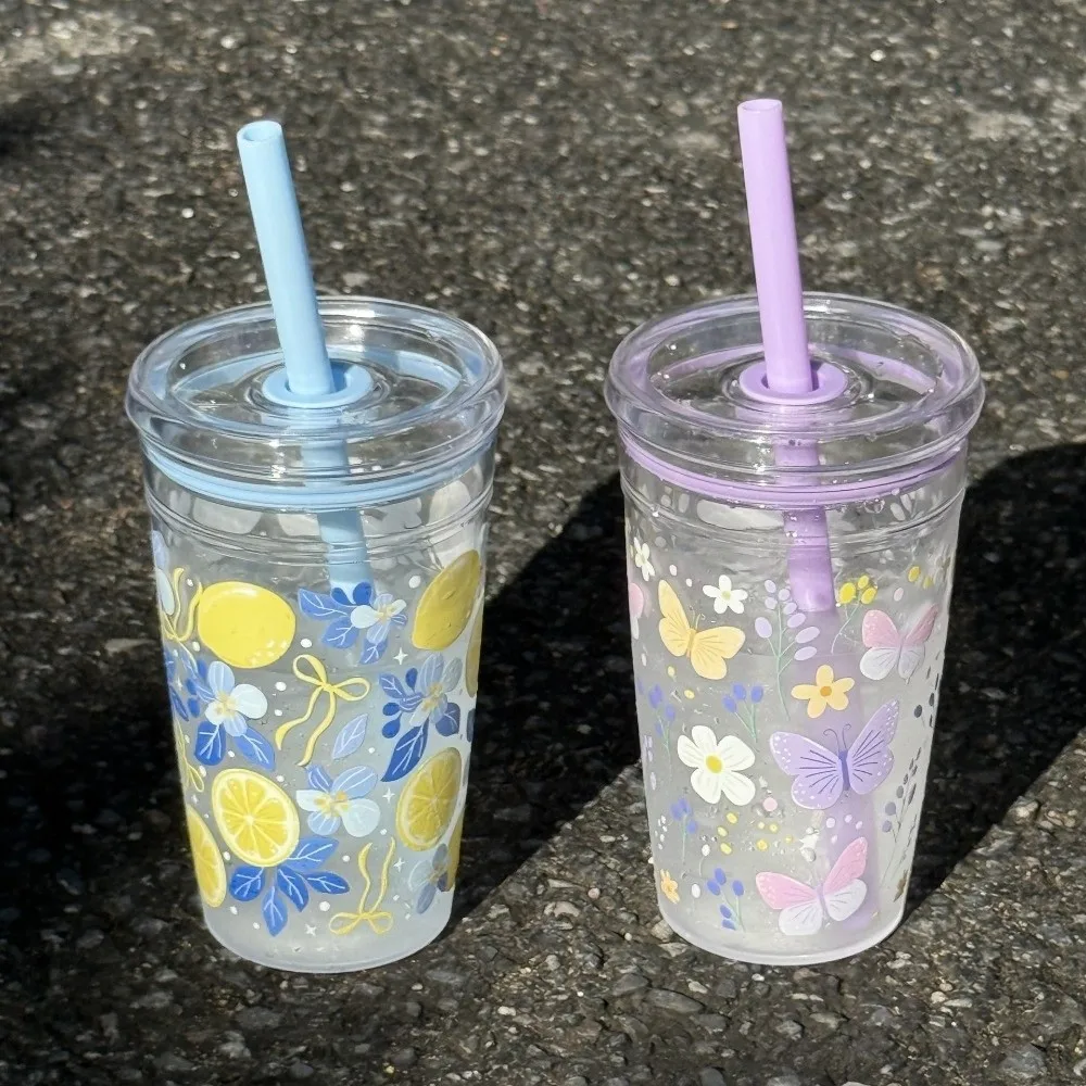 

Fashion 450ml Milk Tea Straw Cup Reusable Single Layer High-value Coffee Cup Transparent Plastic Drinking Cup Home
