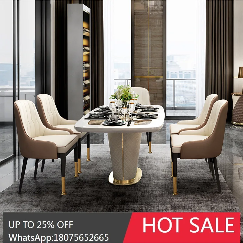 

HLZ Postmodern Light Luxury Style Marble Dining Table and Chair Set European Simple Rectangular Home Dining Table