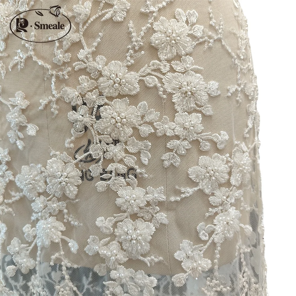 3D Beaded Flower Bride Lace Fabric, Wedding Dress, Advanced Customization Sewing