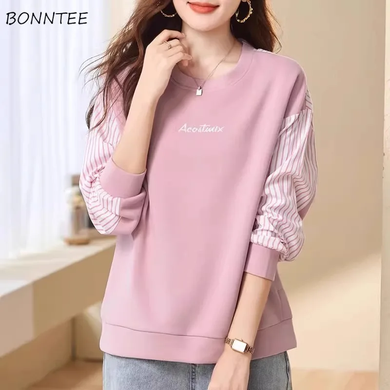 

Женские толстовки с круглым вырезом, новинка 2024, осенние свободные полосатые модные индивидуальные топы, толстовка на каждый день, Ulzzang, эстетические универсальные