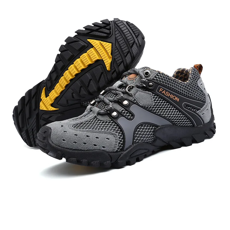 Hiking Shoes Men Summer Waterproof Breathable Yellow Elastic Leather Walking Tour Beach Rock Outdoor Men Climbing Shoes Trekking