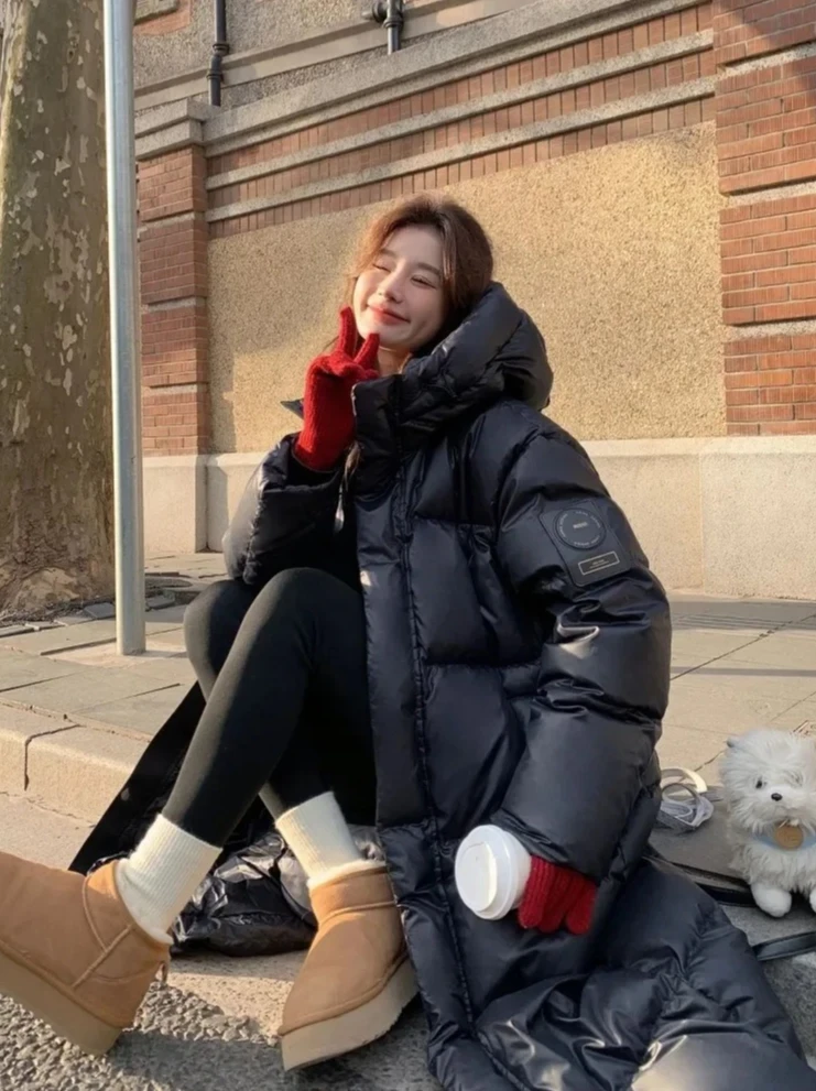 Veste longue bouffante au dessus du genou pour femme, Parka d'hiver épaisse coupe-vent avec fermeture éclair, manteau chaud rembourré en coton noir, nouveau 2026