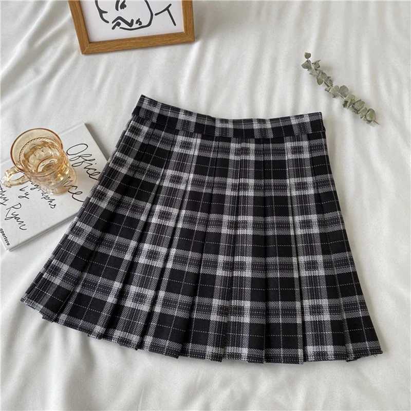 GIDYQ Plaid Pleated Skirt Women Japan Jk High Waist Thin A Line Short Skirt Female Sweet Preppy Style Woolen Mini Short Skirt