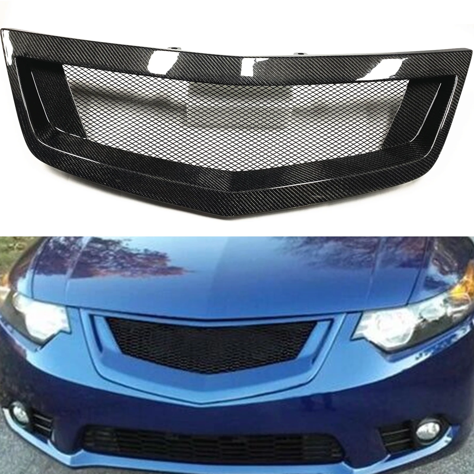 

Front Grille For Acura TSX Honda Accord Euro R 2011 2012 2013 2014 Carbon Fiber/Fiberglass Upper Bumper Hood Mesh Grill Body Kit