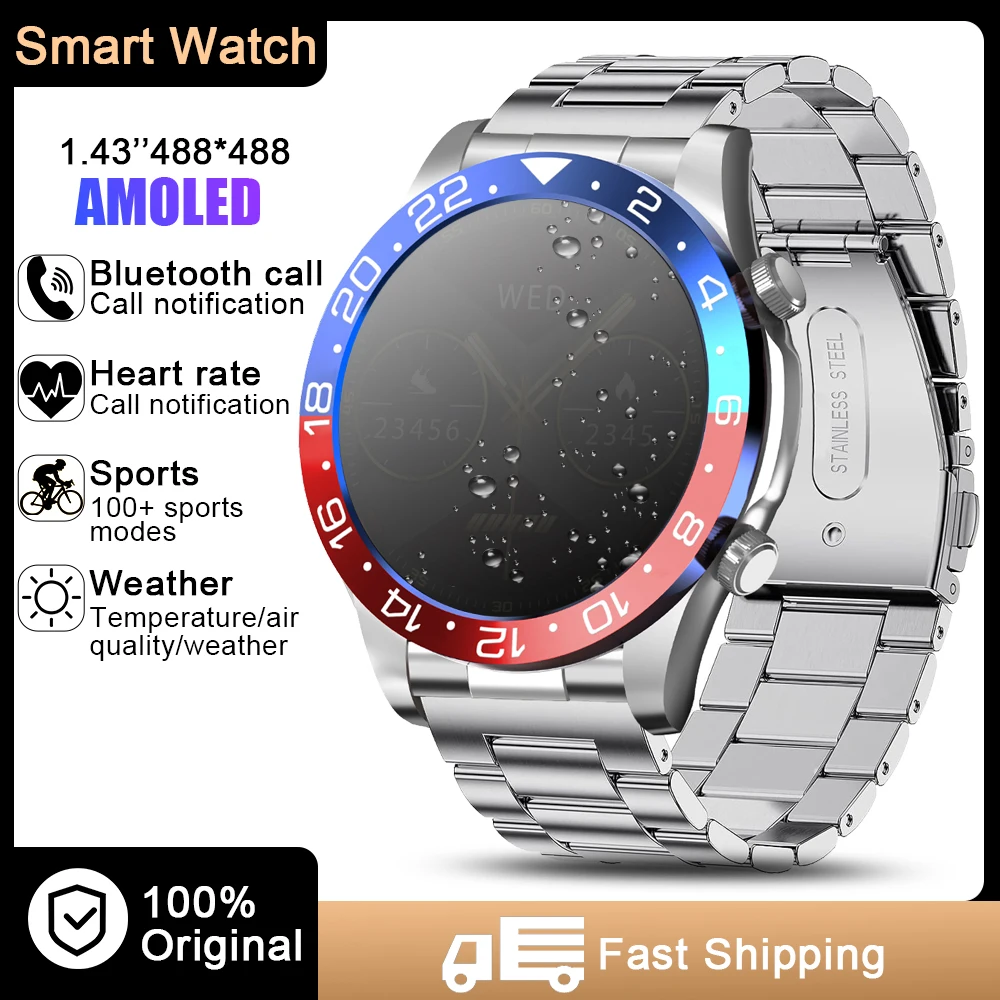 466*466 New Smart Watch Men Bluetooth call Heart rate waterproof watch 100+ sports weather Women watch NFC AMOLED for IOS XIAOMI