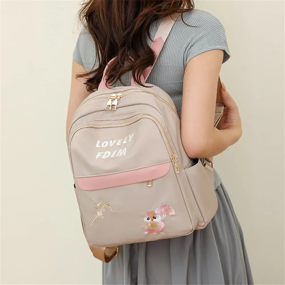 Flower Embroidery Backpacks Women's Anti-Theft Shoulder Bags Casual Large Capacity Nylon Travel Backpack Youth Girls School Bags