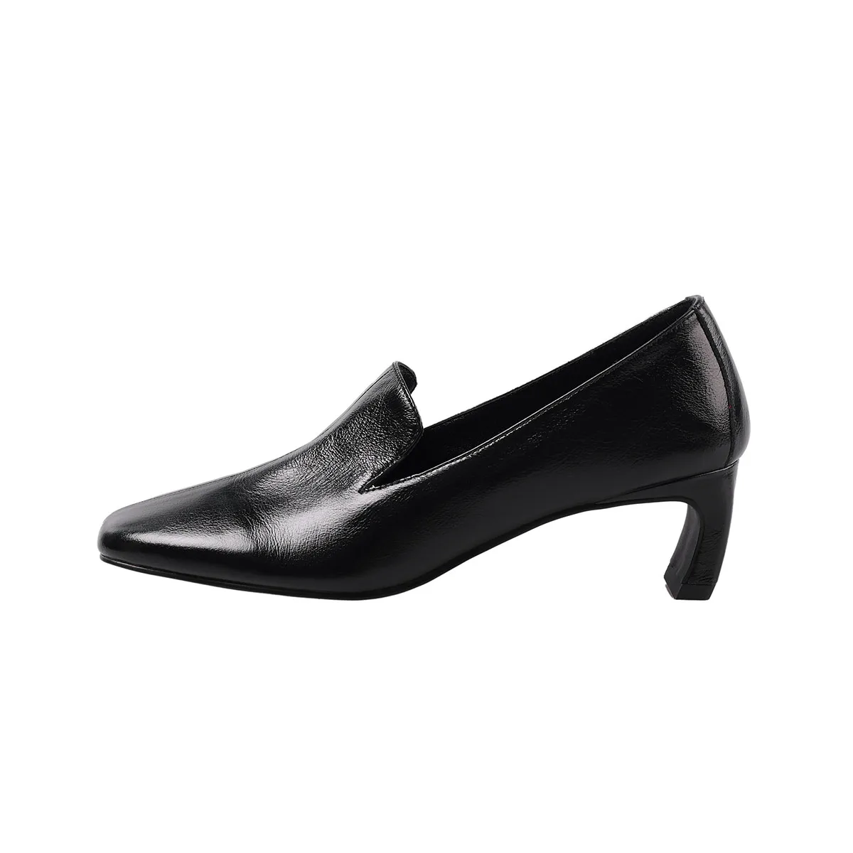 

Arden Furtado 2025 Spring cowhide square toe pull-on Chunky heels Pumps Large size commute Alien heel Single shoe