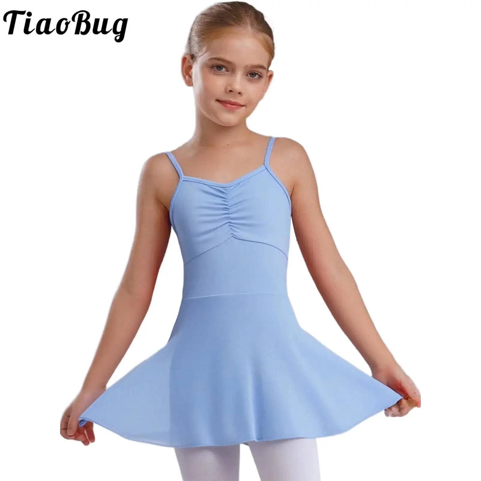 

Kids Girls Camisole Ballet Leotard Dress Dancewear Ruched Sleeveless Backless Tulle Dress for Warm-Up Practice Performance