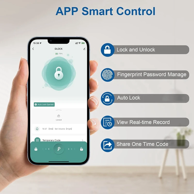 Fechadura de porta com impressão digital com controle de aplicativo/impressão digital/senha/chave, fechadura inteligente com fechadura automática