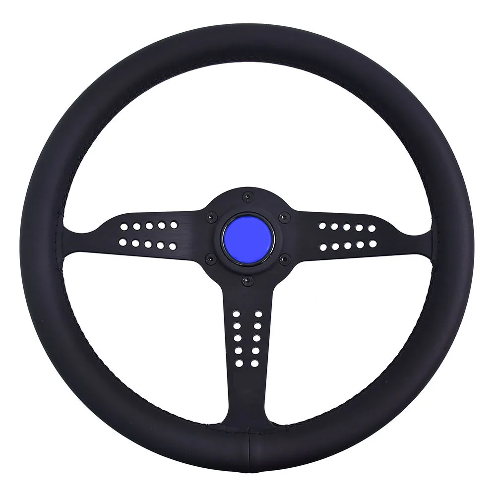 

345mm Classic Steering Wheel Flat Black Leather Drift Simulation Sports Steering Wheel With 6 Holes Multi-Color Horn Button