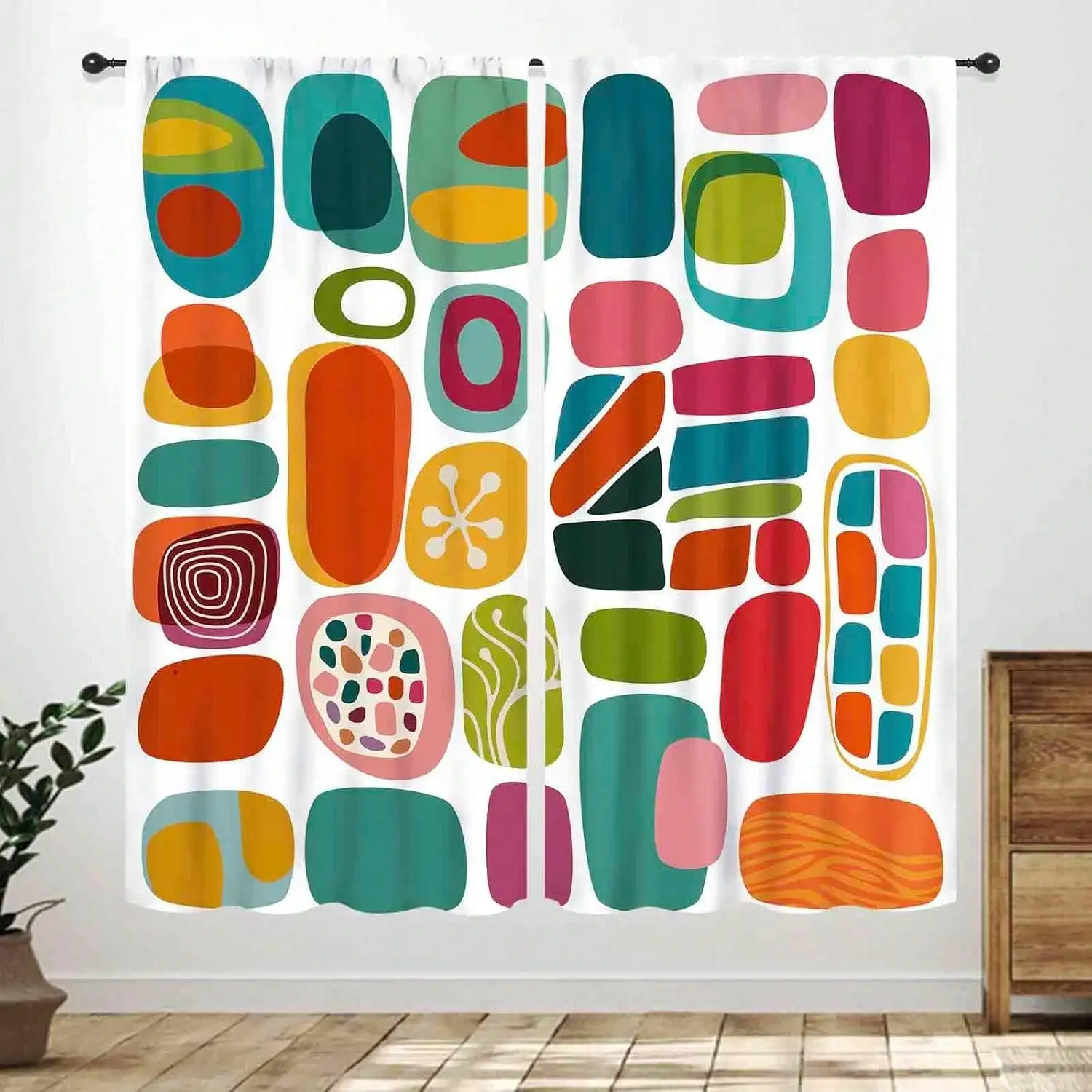 Mid Century Modern Curtains,Retro Geometric Colorful Diamond Abstract Geometric Vintage 60s 70s Pattern Window Treatments For